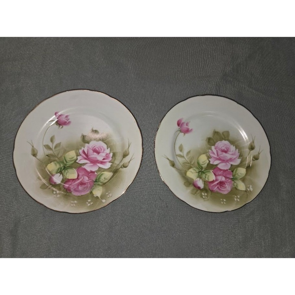 Lefton China 3068 Hand Painted Pink Rose Dessert Plates Set of 2 Japan